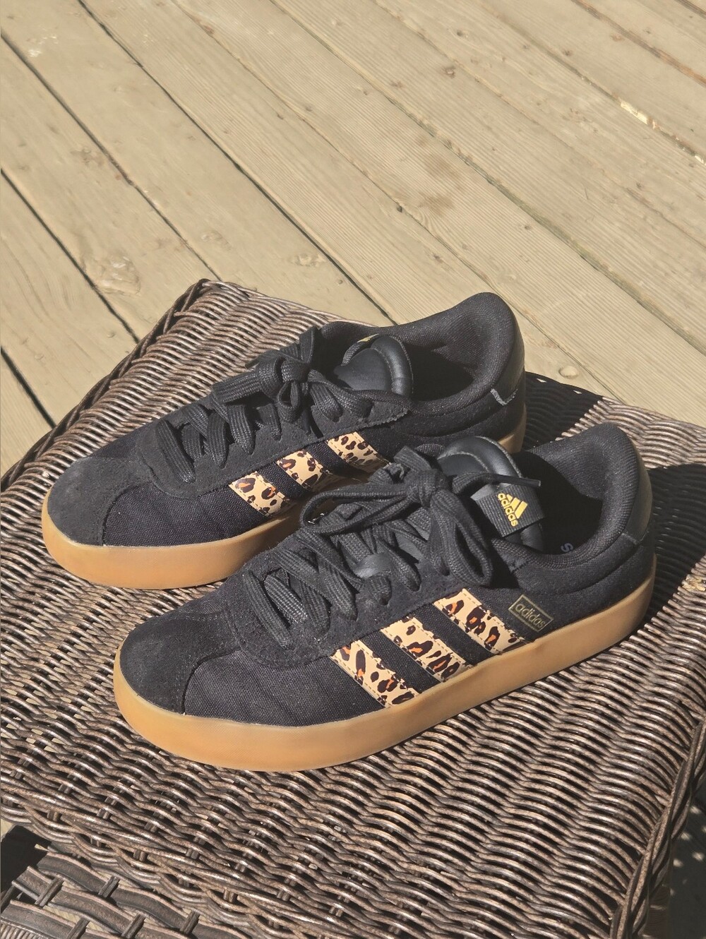 Adidas Women’s VL Court 3.0 Black Tan Leopard Stripe Sneakers - Size 8.5
